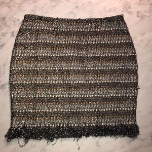 Miguel Antoinne Mini Skirt Black Silver Gold Metallic Thread XS size 0